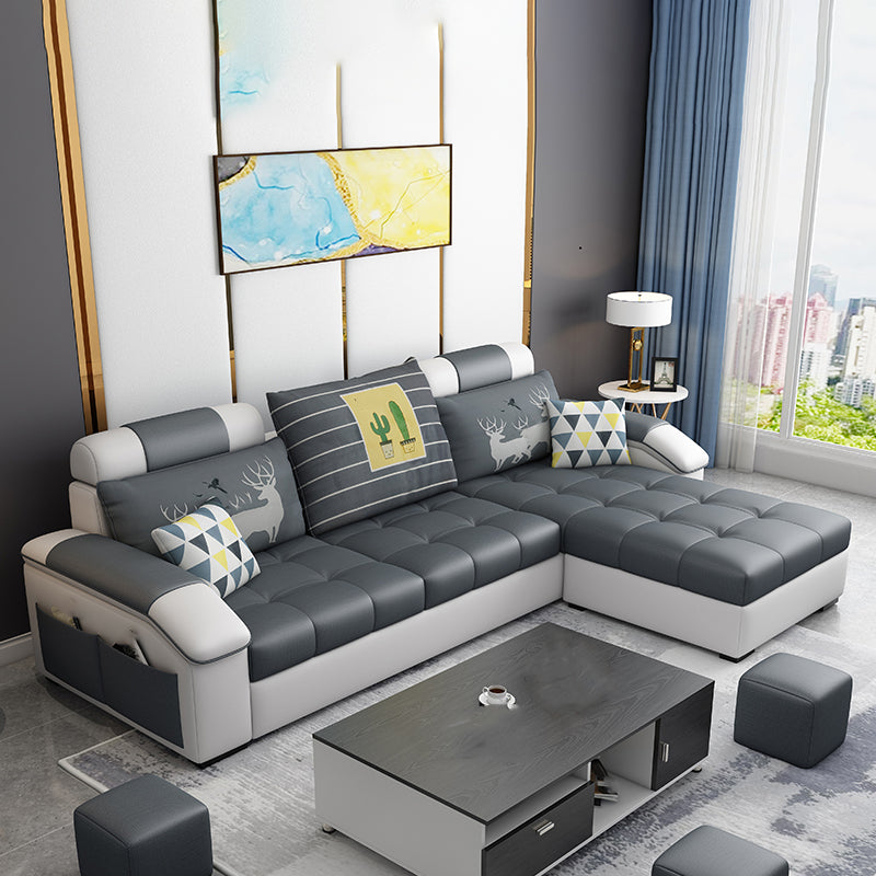Slipcovered Tufted Pillowed Back Cushions Sectional Sofa with Storage Black Clearhalo 'furn' 'furn_sectionals' 'Furniture' 'furniture_sectionals' 'kitchen' 'kitchen_sectionals' 'Living Room Furniture' 'Sectionals' 4822112