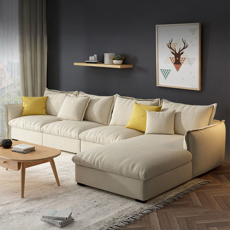 Contemporary Removable Cushions Sectionals 33.46"High Straight Arm Sofa,Beige Faux Leather Clearhalo 'furn' 'furn_sectionals' 'Furniture' 'furniture_sectionals' 'kitchen' 'kitchen_sectionals' 'Living Room Furniture' 'Sectionals' 4822292
