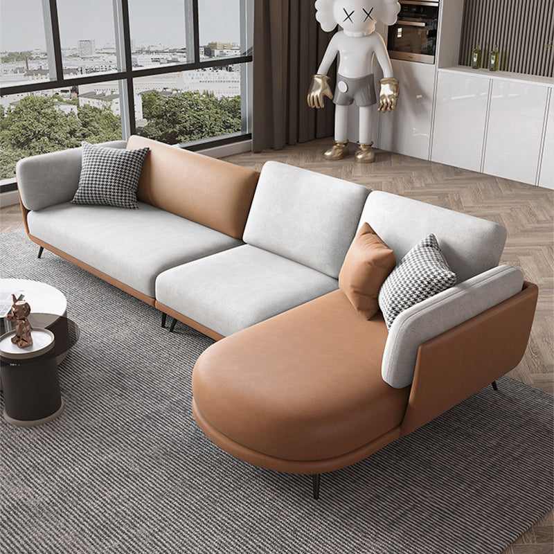 Faux Leather Scandinavian L-Shape Sectional with Pillowed Back Cushions 138"L x 70"W x 37"H White-Saffron Clearhalo 'furn' 'furn_sectionals' 'Furniture' 'furniture_sectionals' 'kitchen' 'kitchen_sectionals' 'Living Room Furniture' 'Sectionals' 4822568