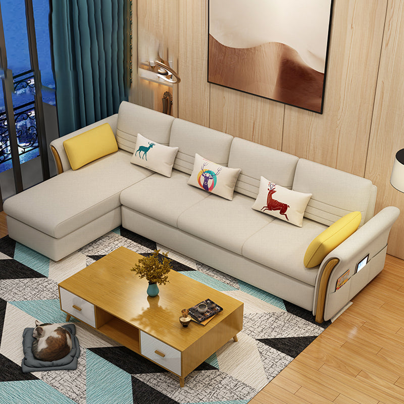 Cotton Blend and Faux Leather Convertible Sectionals Sofas with Storage in Yellow 114"L x 61"W x 33.5"H Clearhalo 'furn' 'furn_sectionals' 'Furniture' 'furniture_sectionals' 'kitchen' 'kitchen_sectionals' 'Living Room Furniture' 'Sectionals' 4822612