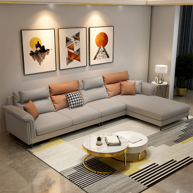 Stain-Resistant L-Shape Flared Arm Sectional Sofa with Chaise for Four People Light Grey Right Clearhalo 'furn' 'furn_sectionals' 'Furniture' 'furniture_sectionals' 'kitchen' 'kitchen_sectionals' 'Living Room Furniture' 'Sectionals' 4822853