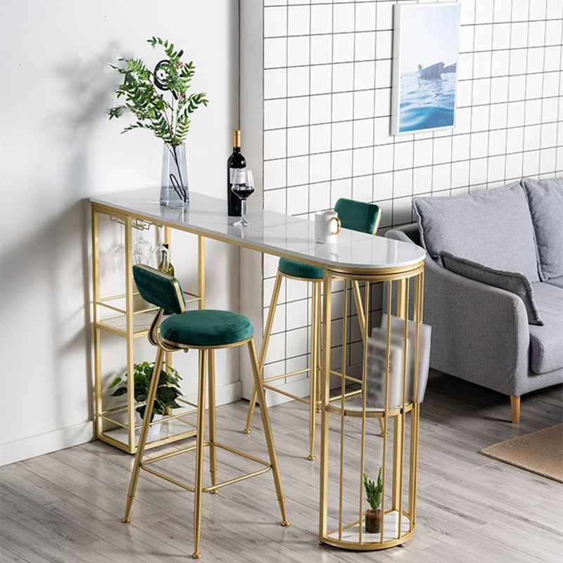 Kitchen Stone Top Counter Table Metal Base 42-inch Height Nordic Bar Table 70.9"L x 15.7"W x 41.3"H Gold Without Chairs Clearhalo 'Bar Furniture' 'Bar Tables' 'bar_tables' 'furn' 'furn_bar_tables' 'Furniture' 'furniture_bar_tables' 'Kitchen & Dining Furniture' 4829110