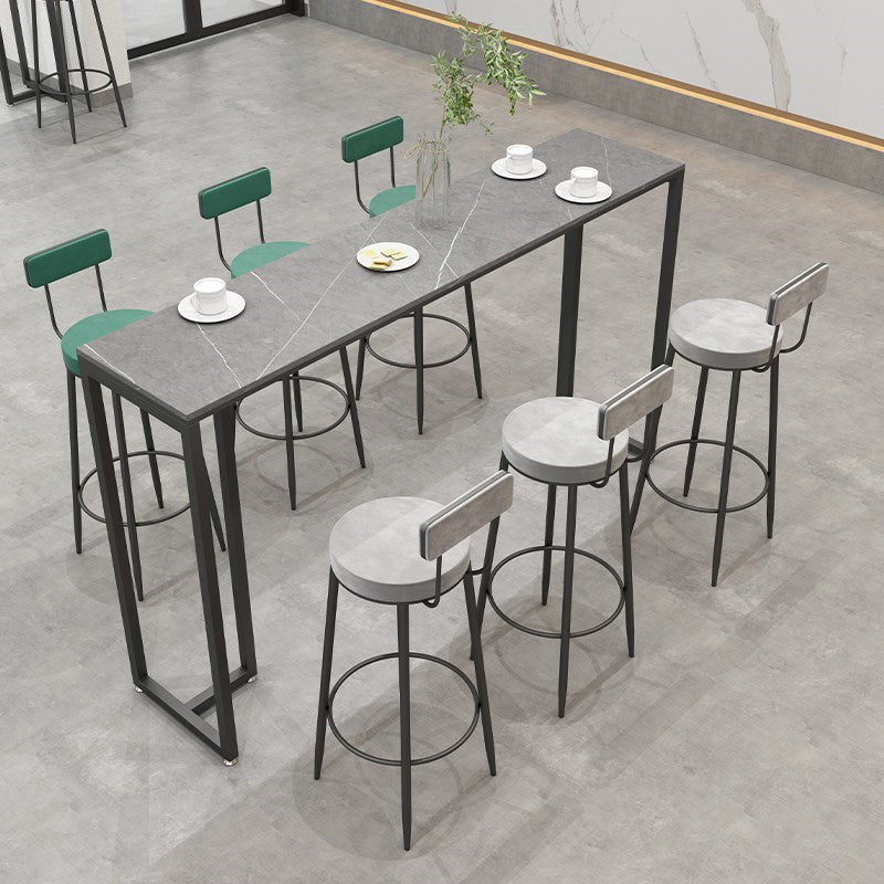Modern Black Iron Bar Dining Table with Stone Top Rectangle Indoor Bistro Table 78.7"L x 15.7"W x 41.3"H Without Footrest Clearhalo 'Bar Furniture' 'Bar Tables' 'bar_tables' 'furn' 'furn_bar_tables' 'Furniture' 'furniture_bar_tables' 'Kitchen & Dining Furniture' 4829146