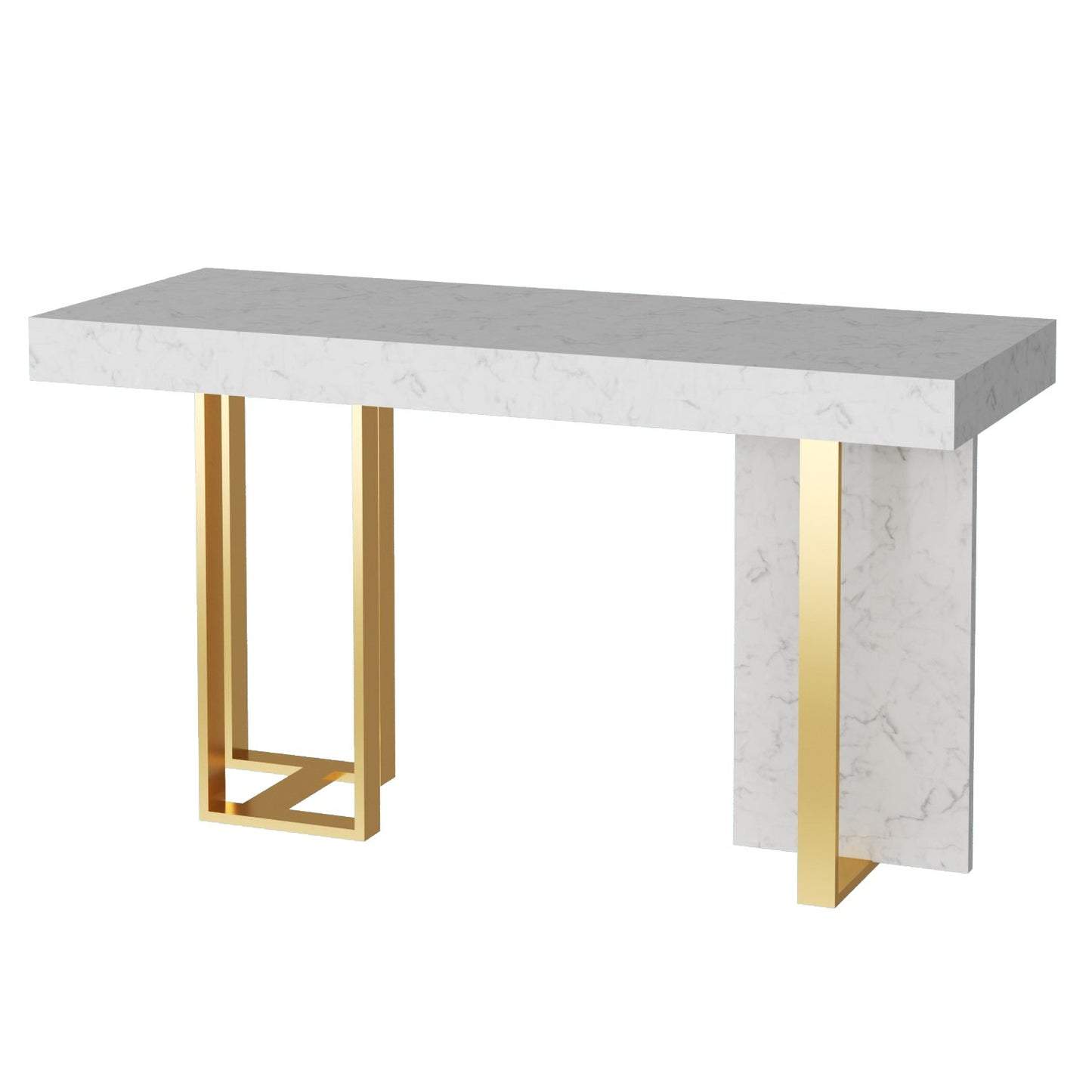 Glam Iron Bar Dining Table with White Stone Top Rectangle Indoor Bistro Table Gold Without Chairs Clearhalo 'Bar Furniture' 'Bar Tables' 'bar_tables' 'furn' 'furn_bar_tables' 'Furniture' 'furniture_bar_tables' 'Kitchen & Dining Furniture' 4829232