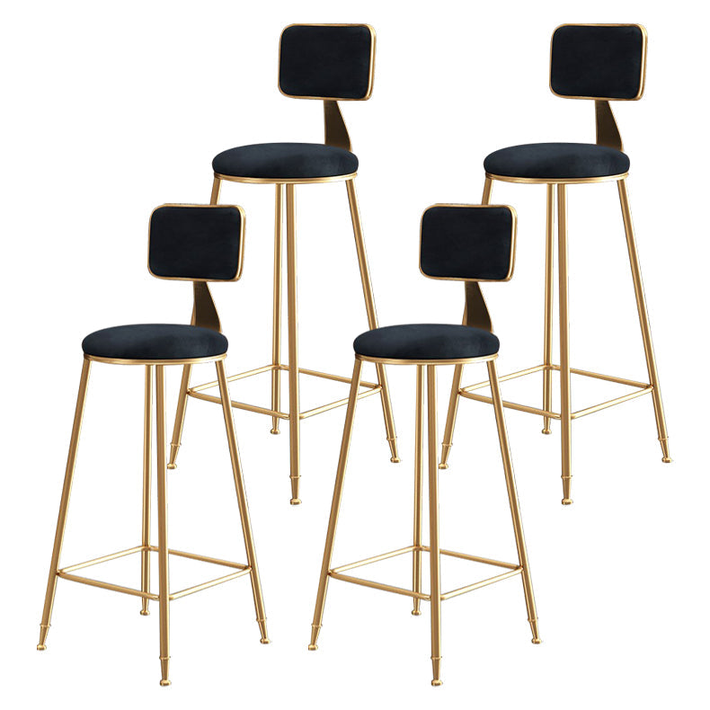 Glam Armless Backrest Counter Stool Iron Cafe Bar Stool with Velvet Cushion and Pedal Black 4 Piece Set Clearhalo 'Bar Furniture' 'Bar Stools' 'bar_stools' 'furn' 'furn_bar_stools' 'Furniture' 'furniture_bar_stools' 'Kitchen & Dining Furniture' 4829573