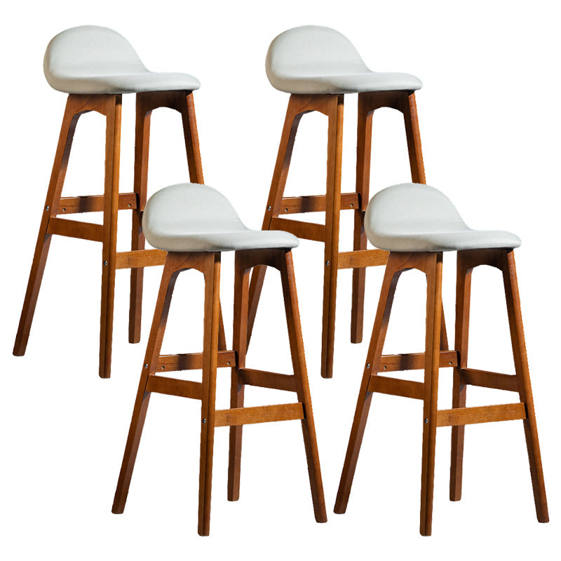 Contemporary 29-inch Upholstered Barstool Rubberwood Footrest Home Stool Off-White Brown 4 Piece Set Clearhalo 'Bar Furniture' 'Bar Stools' 'bar_stools' 'furn' 'furn_bar_stools' 'Furniture' 'furniture_bar_stools' 'Kitchen & Dining Furniture' 4830006
