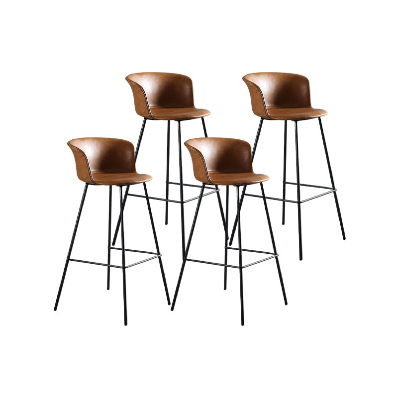 Modern Style Low Back Bar-stool PU Leather Bar Stool with Metal Legs Brown Set of 4 Clearhalo 'Bar Furniture' 'Bar Stools' 'bar_stools' 'Furniture' 'furniture_bar_stools' 'Kitchen & Dining Furniture' 4830036