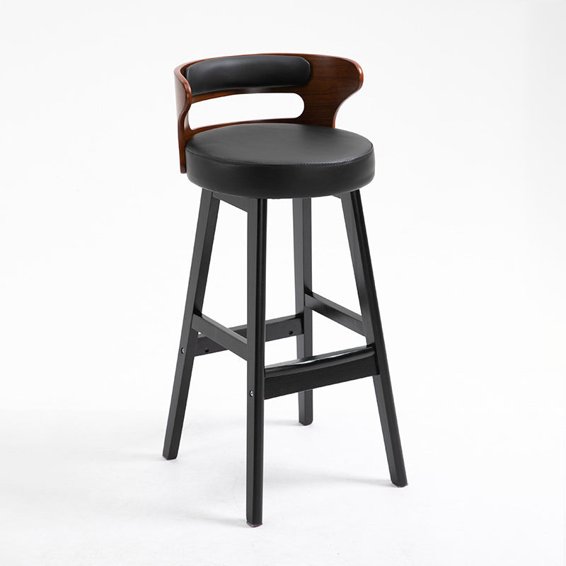 Industrial Style Low Back Bar-stool Wooden Bar Stool with Wooden Legs Red-Black 1 Piece Clearhalo 'Bar Furniture' 'Bar Stools' 'bar_stools' 'Furniture' 'furniture_bar_stools' 'Kitchen & Dining Furniture' 4830055