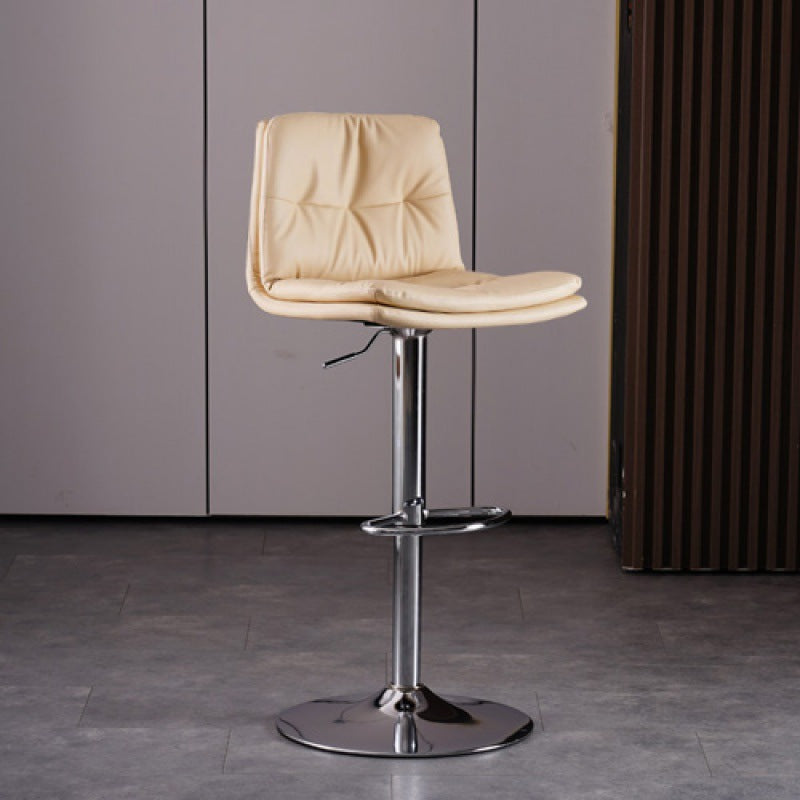 Contemporary Liftable Bar-stool PU Leather Bar Stool with Metal Legs Off-White Silver 1 Piece Clearhalo 'Bar Furniture' 'Bar Stools' 'bar_stools' 'furn' 'furn_bar_stools' 'Furniture' 'furniture_bar_stools' 'Kitchen & Dining Furniture' 4830332