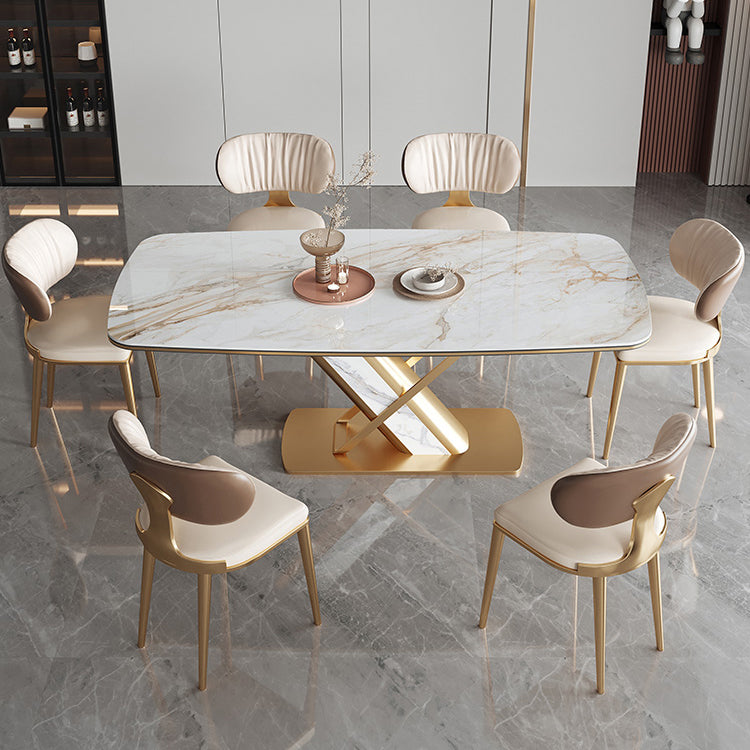 Luxury Sintered Stone Dining Set 1/4/5/7 Pieces Rectangle Kitchen Table with Chairs 7 Pieces: Table, 6 Chairs Clearhalo 'Dining Room Sets' 'Dining Tables & Seating' 'dining_room_set' 'furn' 'furn_dining_room_set' 'Furniture' 'furniture_dining_room_set' 'Kitchen & Dining Furniture' 4830631