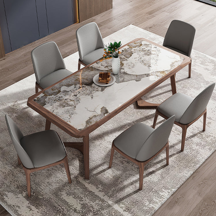 Designer Style Sintered Stone Dining Set Rectangle 1/4/5/7 Pieces Wooden Table with Chairs 7 Pieces: White Table, 6 Chairs Clearhalo 'Dining Room Sets' 'Dining Tables & Seating' 'dining_room_set' 'furn' 'furn_dining_room_set' 'Furniture' 'furniture_dining_room_set' 'Kitchen & Dining Furniture' 4830663