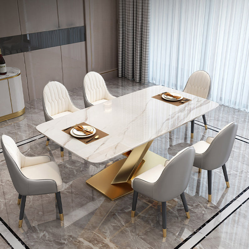 Luxury Sintered Stone Top Dining Set Rectangle 1/4/5/7 Pieces Kitchen Table with Chairs 7 Pieces: White Table, 6 Chairs Clearhalo 'Dining Room Sets' 'Dining Tables & Seating' 'dining_room_set' 'Furniture' 'furniture_dining_room_set' 'Kitchen & Dining Furniture' 4830683