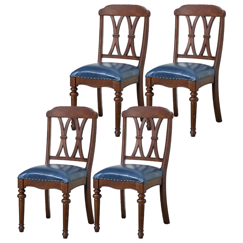 Glam Wood Dining Chair Cross Back Folding Chair for Dining Room in Brown Blue 4 Piece Set Clearhalo 'Dining Chairs' 'Dining Tables & Seating' 'dining_chair' 'furn' 'furn_dining_chair' 'Furniture' 'furniture_dining_chair' 'Kitchen & Dining Furniture' 4832136