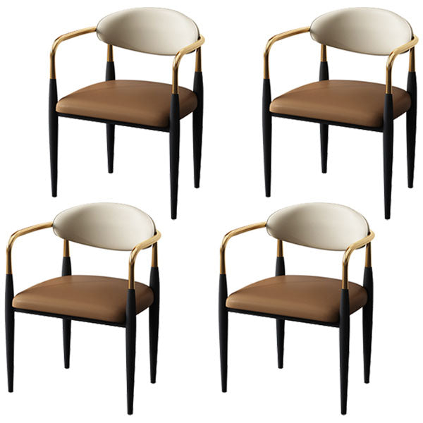 Glam Metal Arm Chair Faux Leather Open Back Dining Side Chair with Upholstered Coffee 4 Piece Set Clearhalo 'Dining Chairs' 'Dining Tables & Seating' 'dining_chair' 'furn' 'furn_dining_chair' 'Furniture' 'furniture_dining_chair' 'Kitchen & Dining Furniture' 4832833