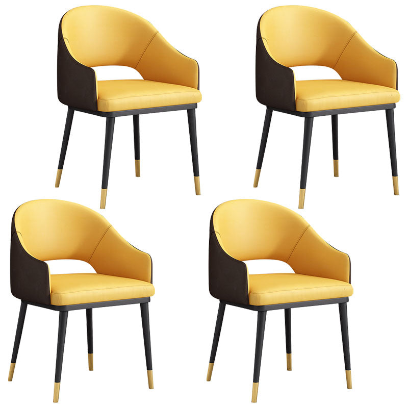 Glam Style Metal Arm Chair Open Back Dining Side Chair with Black Gold Legs Yellow 4 Piece Set Clearhalo 'Dining Chairs' 'Dining Tables & Seating' 'dining_chair' 'furn' 'furn_dining_chair' 'Furniture' 'furniture_dining_chair' 'Kitchen & Dining Furniture' 4832856