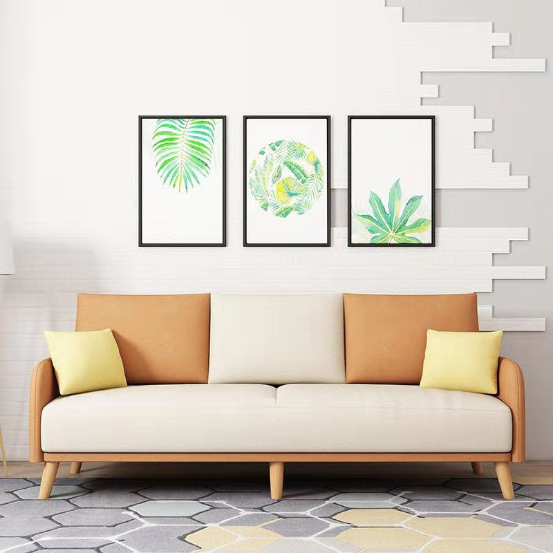 Contemporary Recliner Sofa Faux Leather Couch with Pillow Back Cushions Beige Orange Clearhalo 'Furniture' 'furniture_sofas' 'kitchen' 'kitchen_sofas' 'Living Room Furniture' 'Sofa' 'sofas' 4836116