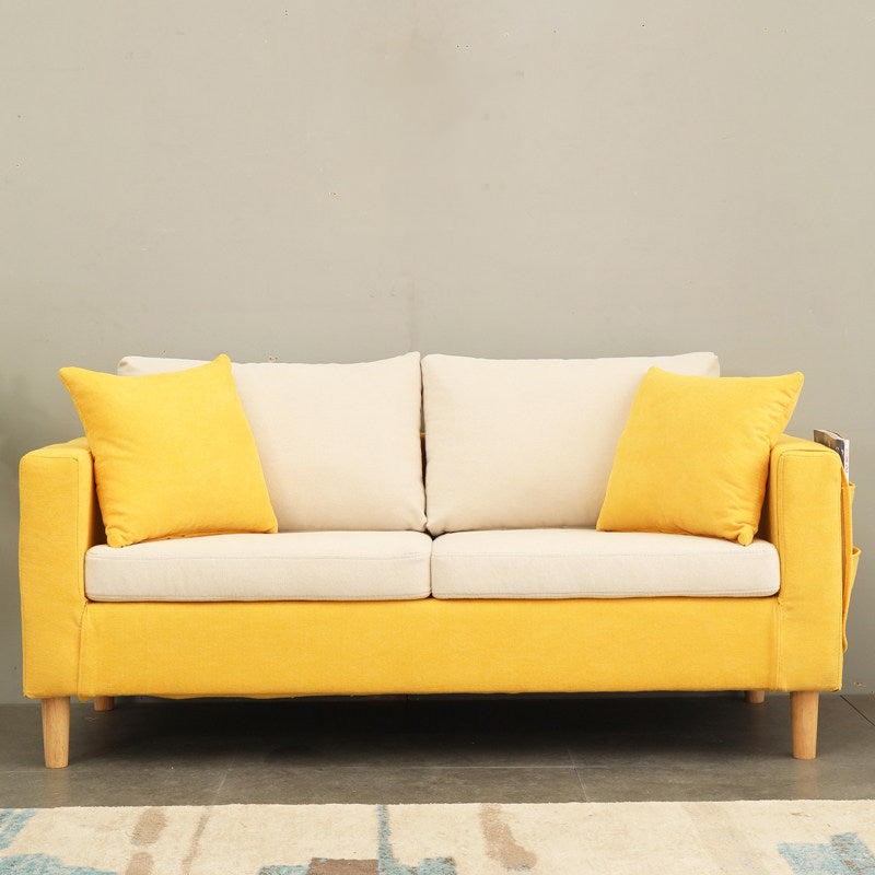 Scandinavian Tuxedo Arm Sofa Slipcovered Loveseat with Storage and Pillow Back Yellow White 29.5"H x 55"L x 24"W Clearhalo 'Furniture' 'furniture_sofas' 'kitchen' 'kitchen_sofas' 'Living Room Furniture' 'Sofa' 'sofas' 4836255