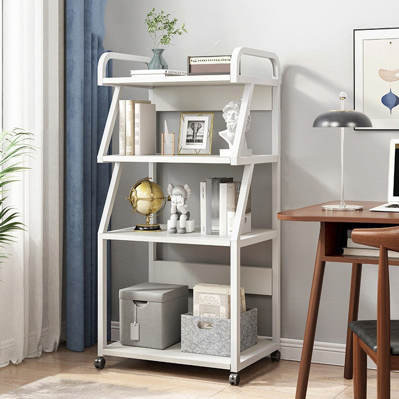 Industrial Etagere Bookshelf Steel Frame Manufactured Wood Shelf with Caster Wheels White 21.7"L x 15.7"W x 51.6"H Clearhalo 'Bookcases' 'Furniture' 'furniture_bookcases' 'kitchen' 'kitchen_bookcases' 'Living Room Furniture' 'Office Furniture' 4844695