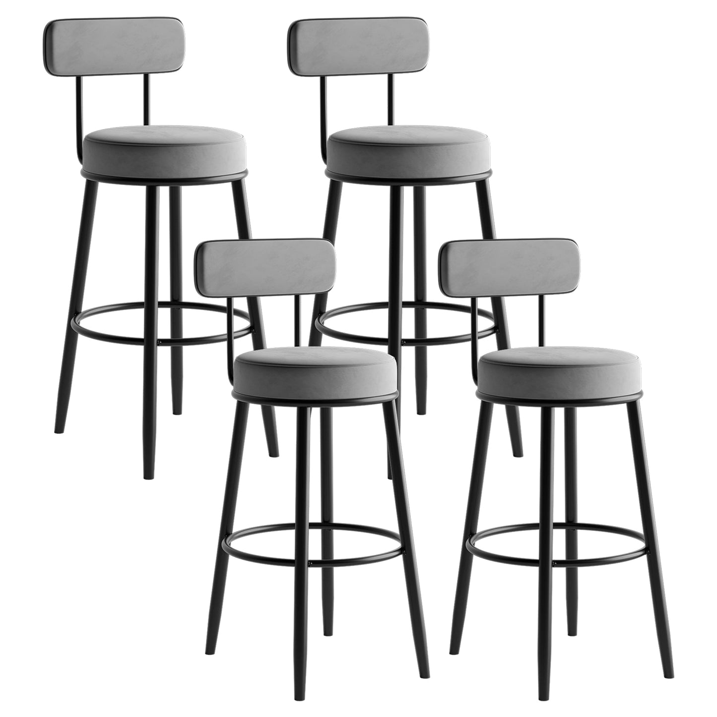 Scandinavian Velvet Footrest Bar Stool Matte Finish Low Back Home Stool Grey 4 Piece Set Clearhalo 'Bar Furniture' 'Bar Stools' 'bar_stools' 'furn' 'furn_bar_stools' 'Furniture' 'furniture_bar_stools' 'Kitchen & Dining Furniture' 4851103