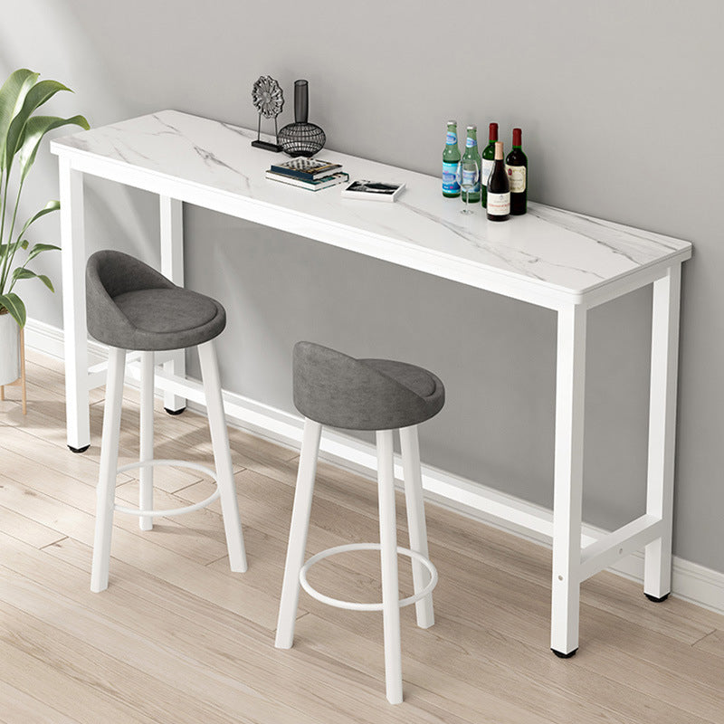 Rectangle Stone Bar Table Modern Bar Table with Trestle Base 39.4"L x 15.7"W x 39.4"H White White Clearhalo 'Bar Furniture' 'Bar Tables' 'bar_tables' 'furn' 'furn_bar_tables' 'Furniture' 'furniture_bar_tables' 'Kitchen & Dining Furniture' 4851822