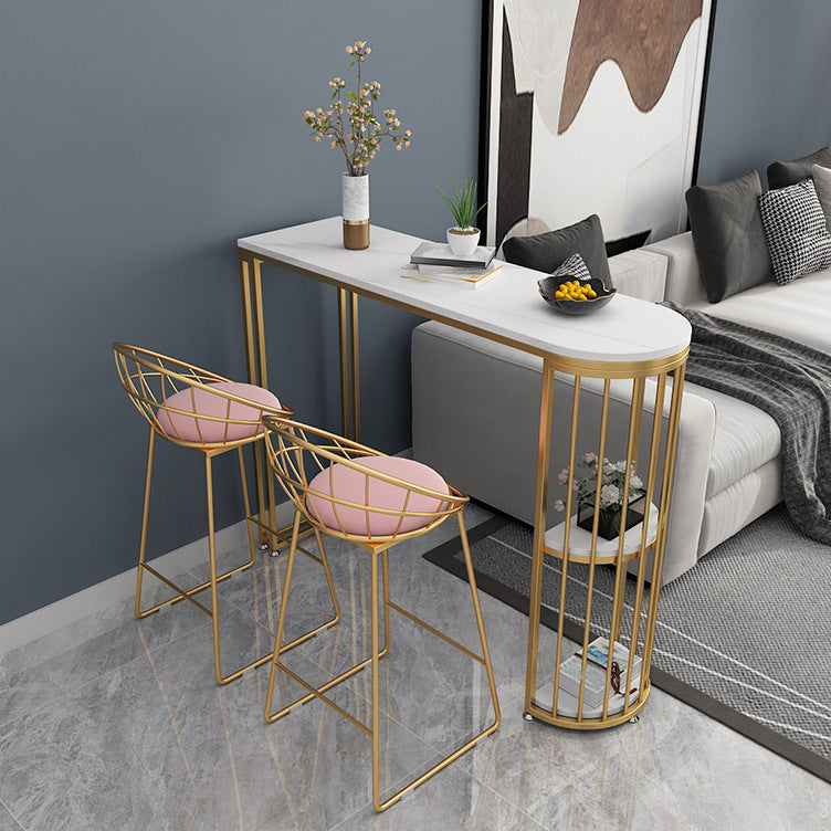 Nordic Glam Sintered Stone Table Dining Bar Counter Table for Kitchen 86.6"L x 15.7"W x 41.3"H White-Gold Without Chairs Clearhalo 'Bar Furniture' 'Bar Tables' 'bar_tables' 'furn' 'furn_bar_tables' 'Furniture' 'furniture_bar_tables' 'Kitchen & Dining Furniture' 4851873