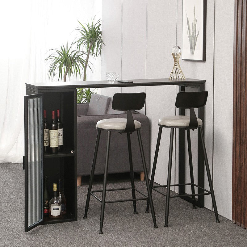 Stone Bar Dining Table Modern Rectangle Bar Table with Double Pedestal for Living Room 86.6"L x 15.7"W x 41.3"H Gold-Black Without Chairs Clearhalo 'Bar Furniture' 'Bar Tables' 'bar_tables' 'furn' 'furn_bar_tables' 'Furniture' 'furniture_bar_tables' 'Kitchen & Dining Furniture' 4851948