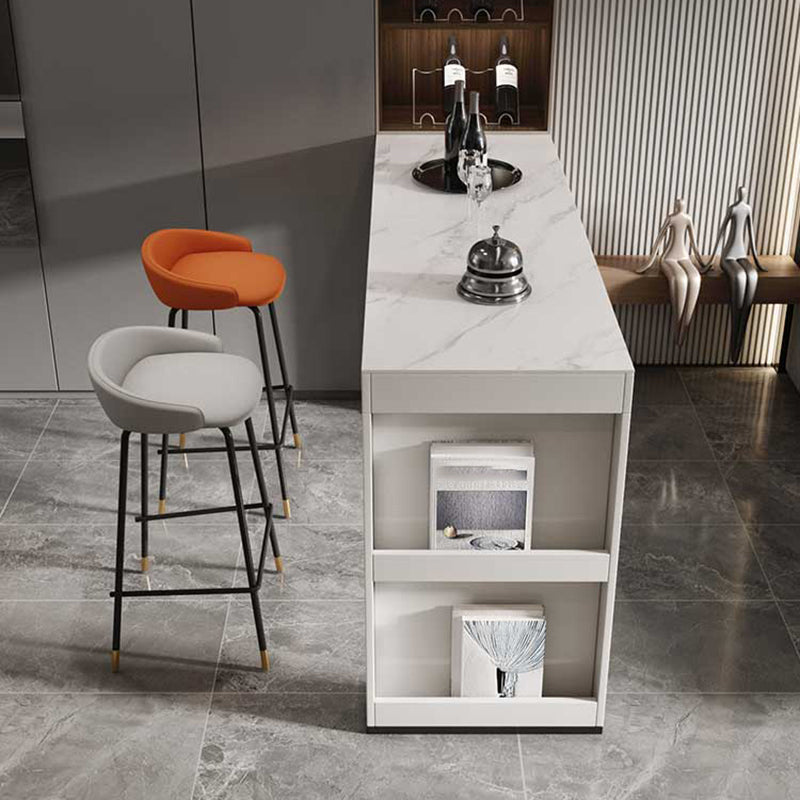 Stone Bar Dining Table Modern Bar Table with Double Pedestal for Dining Room 70.9"L x 19.7"W x 41.3"H White-Gold Without Chairs Clearhalo 'Bar Furniture' 'Bar Tables' 'bar_tables' 'furn' 'furn_bar_tables' 'Furniture' 'furniture_bar_tables' 'Kitchen & Dining Furniture' 4851972