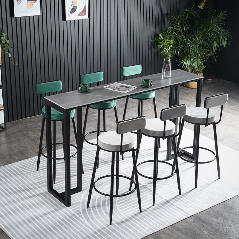 Stone Bar Table Modern Rectangle Bar Table with Double Pedestal Base for Kitchen 78.7"L x 15.7"W x 41.3"H Gray Without Chairs Clearhalo 'Bar Furniture' 'Bar Tables' 'bar_tables' 'furn' 'furn_bar_tables' 'Furniture' 'furniture_bar_tables' 'Kitchen & Dining Furniture' 4851985