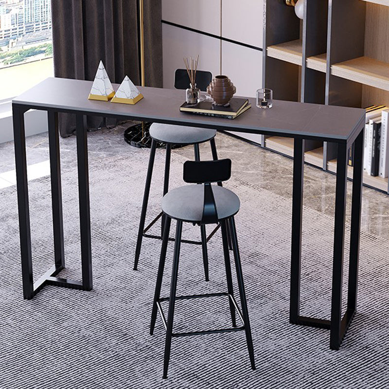 Stone Bar Dining Table Modern Rectangle Bar Table with Double Pedestal Base for Kitchen 70.9"L x 15.7"W x 41.3"H Without Chairs Clearhalo 'Bar Furniture' 'Bar Tables' 'bar_tables' 'furn' 'furn_bar_tables' 'Furniture' 'furniture_bar_tables' 'Kitchen & Dining Furniture' 4852065