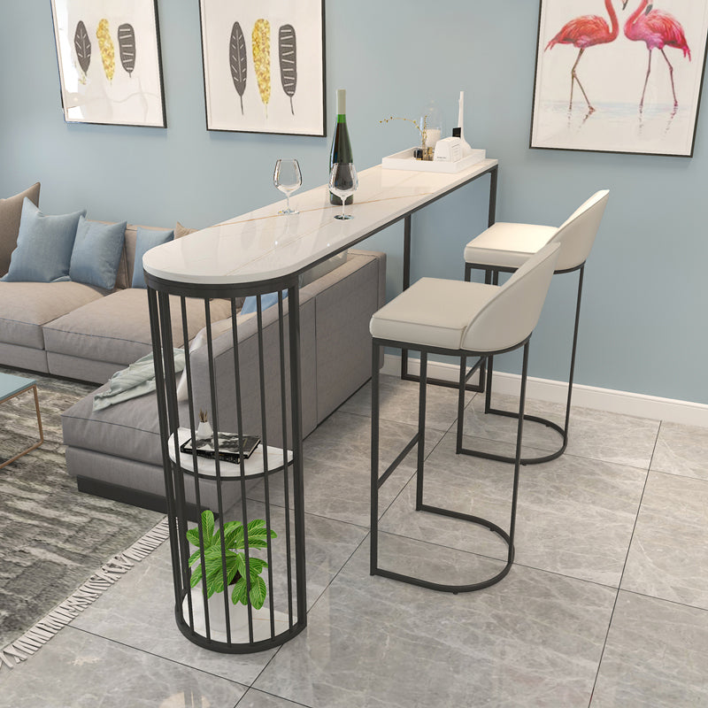 Stone Bar Dining Table Modern Oval Bar Table with Sled Base for Dining Room 78.7"L x 15.7"W x 41.3"H Black Without Chairs Clearhalo 'Bar Furniture' 'Bar Tables' 'bar_tables' 'furn' 'furn_bar_tables' 'Furniture' 'furniture_bar_tables' 'Kitchen & Dining Furniture' 4852132