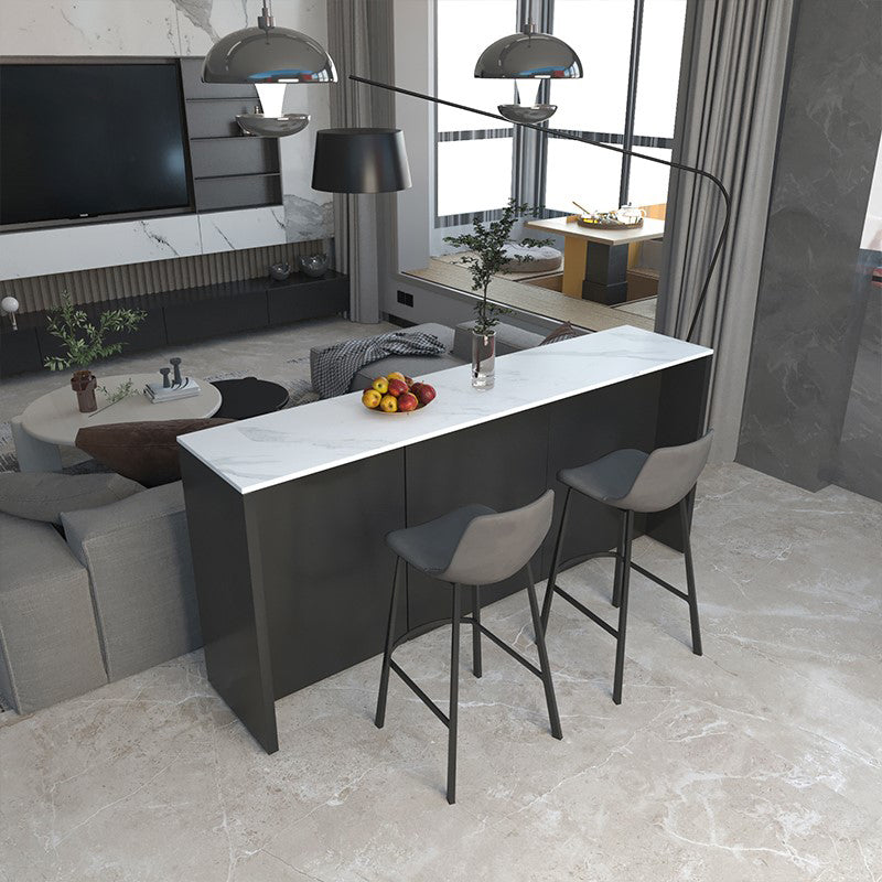 Stone Bar Dining Table Modern Rectangle Bar Table with Double Pedestal for Dining Room 78.7"L x 15.7"W x 41.3"H Without Chairs Clearhalo 'Bar Furniture' 'Bar Tables' 'bar_tables' 'furn' 'furn_bar_tables' 'Furniture' 'furniture_bar_tables' 'Kitchen & Dining Furniture' 4852146