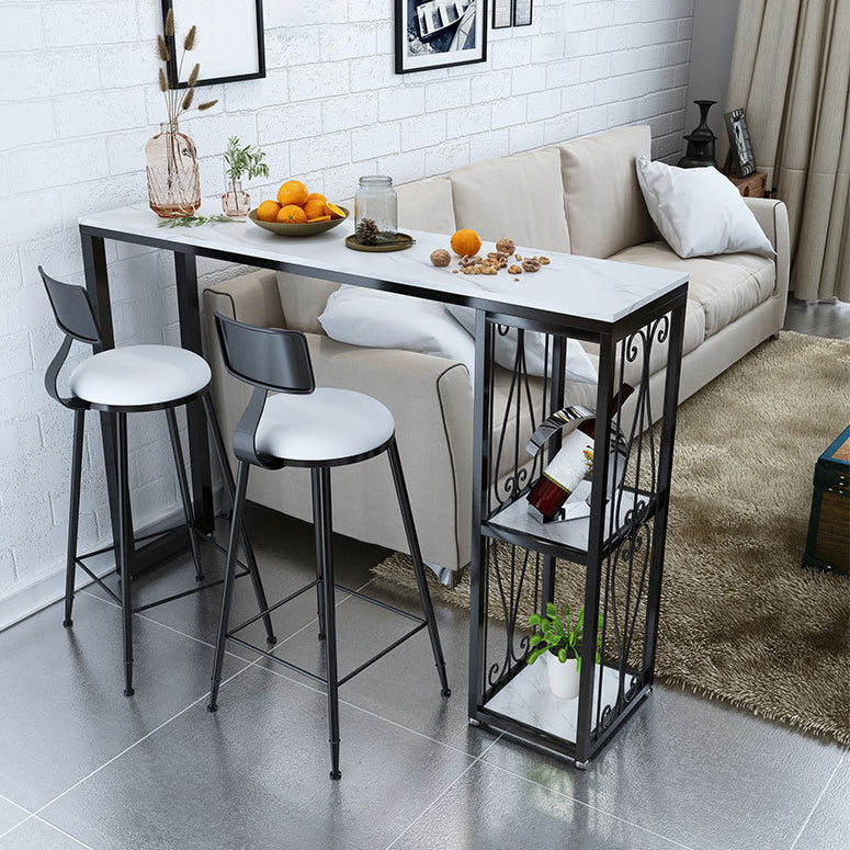 Industrial Style Bar Table Stone Top 42-inch Height Pub Table for Living Room 78.7"L x 15.7"W x 41.3"H Without Chairs Clearhalo 'Bar Furniture' 'Bar Tables' 'bar_tables' 'furn' 'furn_bar_tables' 'Furniture' 'furniture_bar_tables' 'Kitchen & Dining Furniture' 4852374