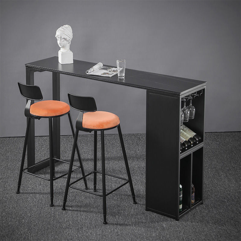 Industrial Style Bar Table Stone Top 42-inch Height Pub Table for Dining Room 78.7"L x 15.7"W x 41.3"H Black Without Chairs Clearhalo 'Bar Furniture' 'Bar Tables' 'bar_tables' 'furn' 'furn_bar_tables' 'Furniture' 'furniture_bar_tables' 'Kitchen & Dining Furniture' 4852443