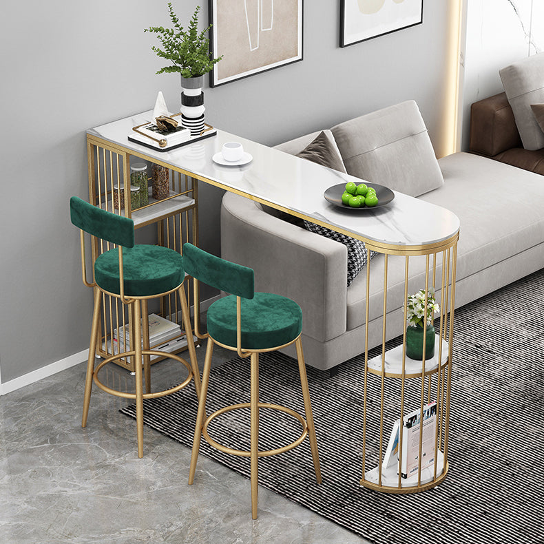 Nordic Style Bar Table Stone Top Metal Base Pub Table with Shelf for Living Room 70.9"L x 15.7"W x 41.3"H Gold Without Chairs Clearhalo 'Bar Furniture' 'Bar Tables' 'bar_tables' 'furn' 'furn_bar_tables' 'Furniture' 'furniture_bar_tables' 'Kitchen & Dining Furniture' 4852587