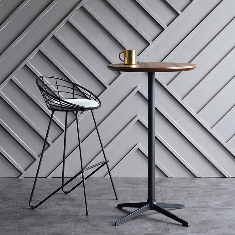 Industrial Aluminium Bar Dining Table Round Indoor Bistro Table with Engineered Wood Top Walnut 23.6"L x 23.6"W x 41.3"H Clearhalo 'Bar Furniture' 'Bar Tables' 'bar_tables' 'Furniture' 'furniture_bar_tables' 'Kitchen & Dining Furniture' 4852602