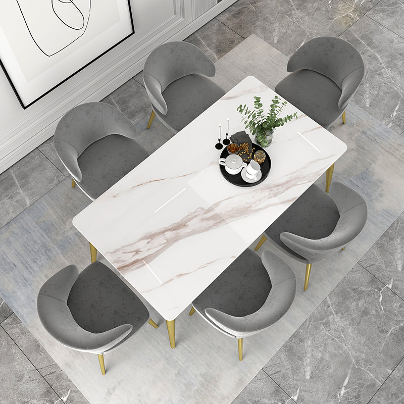 Glam White Sintered Stone Dining Table Set 1/4/5/7 Pieces Dining Set 7 Pieces: Table, 6 Chairs Clearhalo 'Dining Room Sets' 'Dining Tables & Seating' 'dining_room_set' 'furn' 'furn_dining_room_set' 'Furniture' 'furniture_dining_room_set' 'Kitchen & Dining Furniture' 4852774