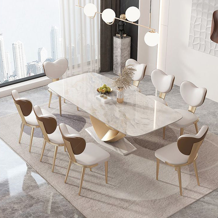 Luxury Sintered Stone Top Dining Set Rectangle 1/4/5/7/9 Pieces Dining Table with Chairs 9 Pieces: Table, 8 Chairs Clearhalo 'Dining Room Sets' 'Dining Tables & Seating' 'dining_room_set' 'furn' 'furn_dining_room_set' 'Furniture' 'furniture_dining_room_set' 'Kitchen & Dining Furniture' 4852841