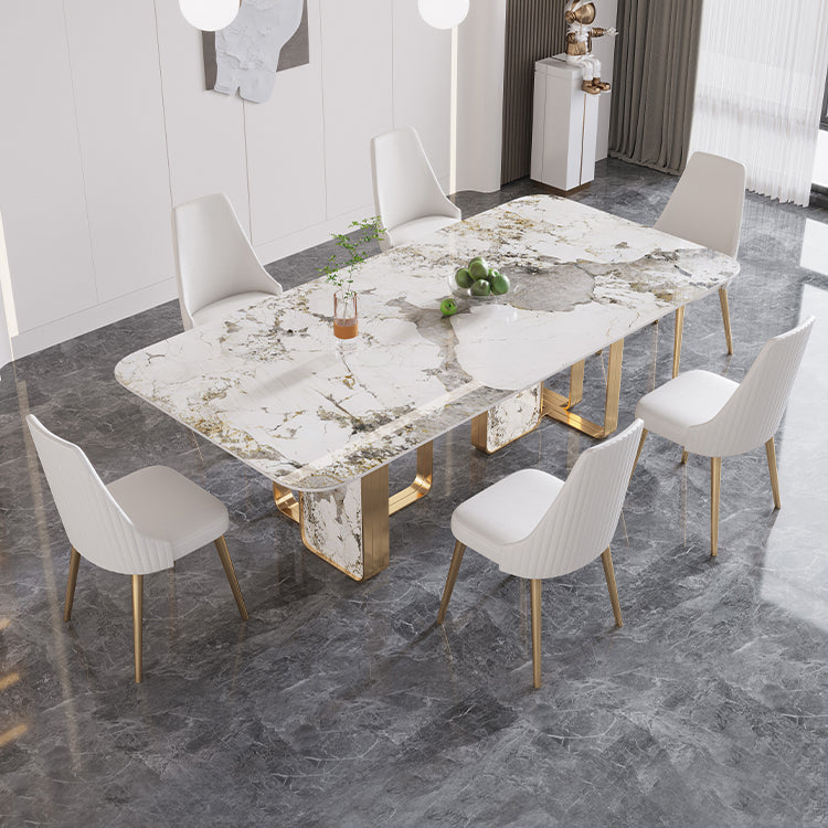 Luxury Sintered Stone Top Dining Set 1/4/5/7 Pieces Dining Table with Chairs 7 Pieces: Table, 6 Chairs Clearhalo 'Dining Room Sets' 'Dining Tables & Seating' 'dining_room_set' 'furn' 'furn_dining_room_set' 'Furniture' 'furniture_dining_room_set' 'Kitchen & Dining Furniture' 4852911