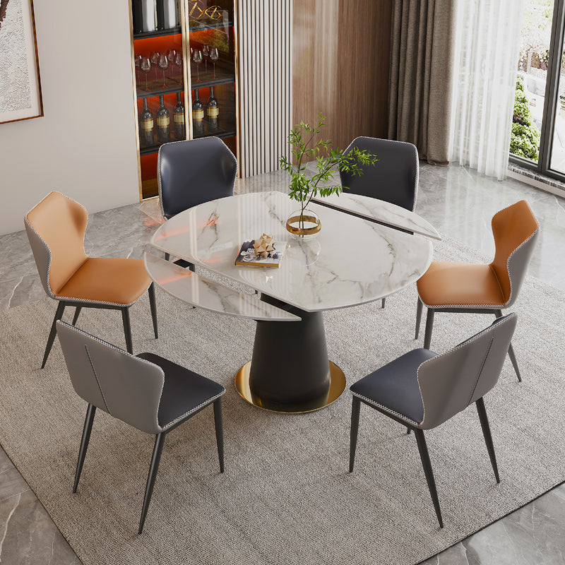 Glam Style Sintered Stone Dining Set 1/2/6/7 Pieces Dining Set for Dining Areas 7 Pieces: Table, 6 Chairs Clearhalo 'Dining Room Sets' 'Dining Tables & Seating' 'dining_room_set' 'furn' 'furn_dining_room_set' 'Furniture' 'furniture_dining_room_set' 'Kitchen & Dining Furniture' 4853103