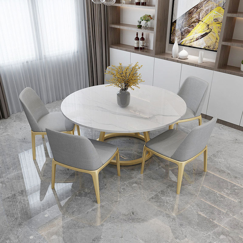 Glam 1/4/6 Pieces Dining Set Round Stone Dining Table for Dining Room 6 Pieces: Table, 5 Grey Chairs Clearhalo 'Dining Room Sets' 'Dining Tables & Seating' 'dining_room_set' 'furn' 'furn_dining_room_set' 'Furniture' 'furniture_dining_room_set' 'Kitchen & Dining Furniture' 4853209
