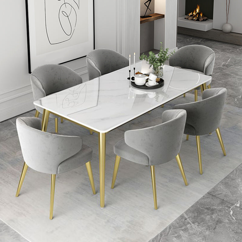 Glam White Sintered Stone Dining Table Set 1/2/5/7 Pieces Dining Set for Dining Areas 7 Pieces: Table, 6 Grey Chairs Clearhalo 'Dining Room Sets' 'Dining Tables & Seating' 'dining_room_set' 'furn' 'furn_dining_room_set' 'Furniture' 'furniture_dining_room_set' 'Kitchen & Dining Furniture' 4853321