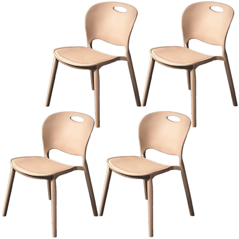 Nordic Style Armless Chair Plastic Open Back Dining Side Chair (Set of 4) Khaki Set of 4 Clearhalo 'Dining Chairs' 'Dining Tables & Seating' 'dining_chair' 'Furniture' 'furniture_dining_chair' 'Kitchen & Dining Furniture' 4854877
