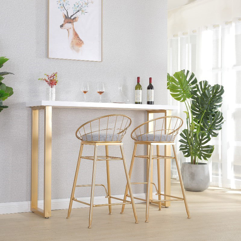 Glam Iron Indoor Bar Dining Table Rectangle White Wood Bistro Table with Sled Pedestal 118.1"L x 15.7"W x 41.3"H Without Chairs Clearhalo 'Bar Furniture' 'Bar Tables' 'bar_tables' 'furn' 'furn_bar_tables' 'Furniture' 'furniture_bar_tables' 'Kitchen & Dining Furniture' 4855090