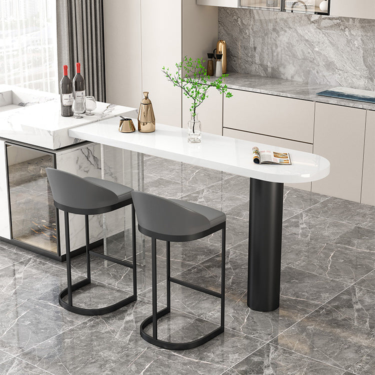 Modern Iron Bar Dining Table with Stone Top Engineered Wood Indoor Bistro Table 78.7"L x 15.7"W x 41.3"H White-Black Without Chairs Clearhalo 'Bar Furniture' 'Bar Tables' 'bar_tables' 'furn' 'furn_bar_tables' 'Furniture' 'furniture_bar_tables' 'Kitchen & Dining Furniture' 4855224