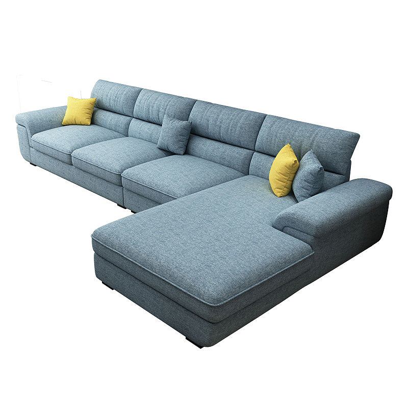 L-Shape High Back Sectional Slipcovered Pillow Top ArmSofa and Chaise 138"L x 71"W x 37"H Light Blue Linen Blend Clearhalo 'furn' 'furn_sectionals' 'Furniture' 'furniture_sectionals' 'kitchen' 'kitchen_sectionals' 'Living Room Furniture' 'Sectionals' 4855569
