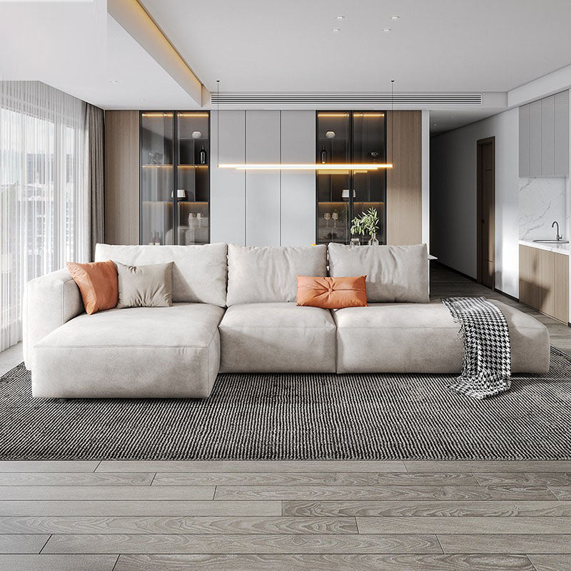 Modern Faux Leather Living Room Sectional Cream Square Arm Cushion Back Sofa 126"L x 51"W x 26"H Sponge Clearhalo 'furn' 'furn_sectionals' 'Furniture' 'furniture_sectionals' 'kitchen' 'kitchen_sectionals' 'Living Room Furniture' 'Sectionals' 4855637