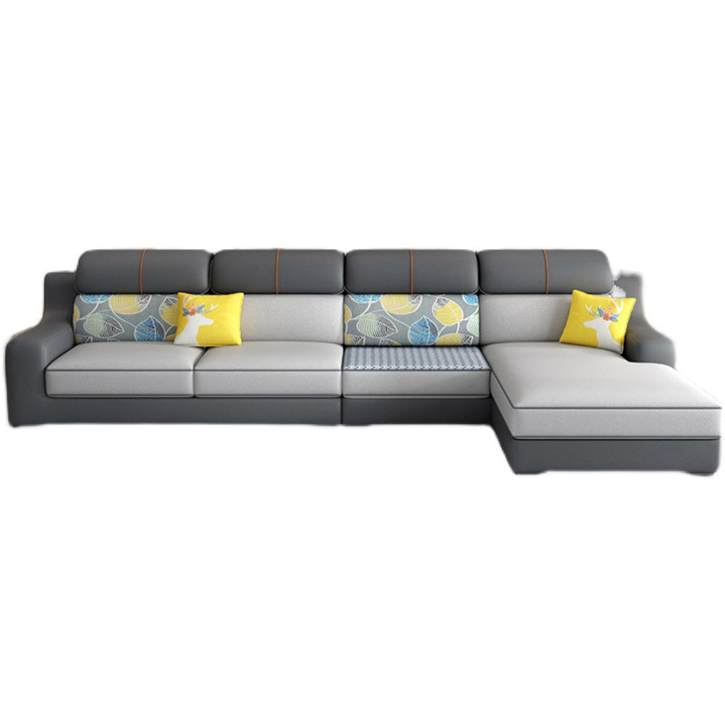 Contemporary Sloped Arm Sectional Removable Cushions Sofa and Chaise for Living Room 142"L x 71"W x 38"H Faux Leather Latex Clearhalo 'furn' 'furn_sectionals' 'Furniture' 'furniture_sectionals' 'kitchen' 'kitchen_sectionals' 'Living Room Furniture' 'Sectionals' 4855655