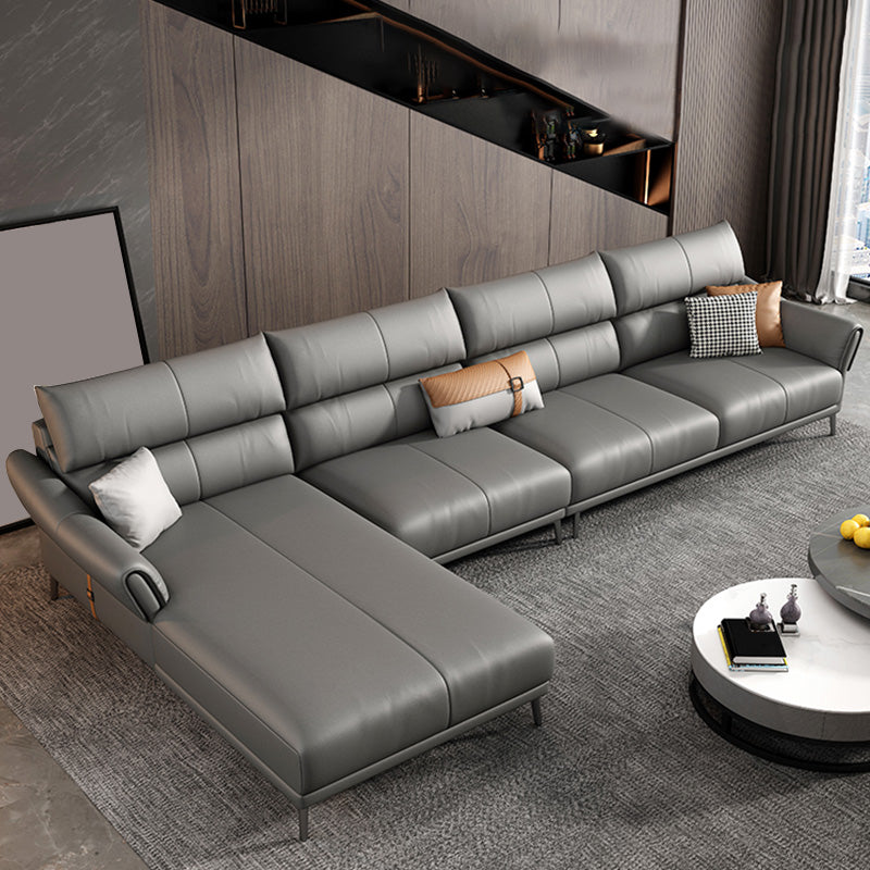 Faux leather High Back Square Arm Sofa and Sectional with Stain-Resistant 144.5"L x 71"W x 39"H Latex Clearhalo 'furn' 'furn_sectionals' 'Furniture' 'furniture_sectionals' 'kitchen' 'kitchen_sectionals' 'Living Room Furniture' 'Sectionals' 4855665