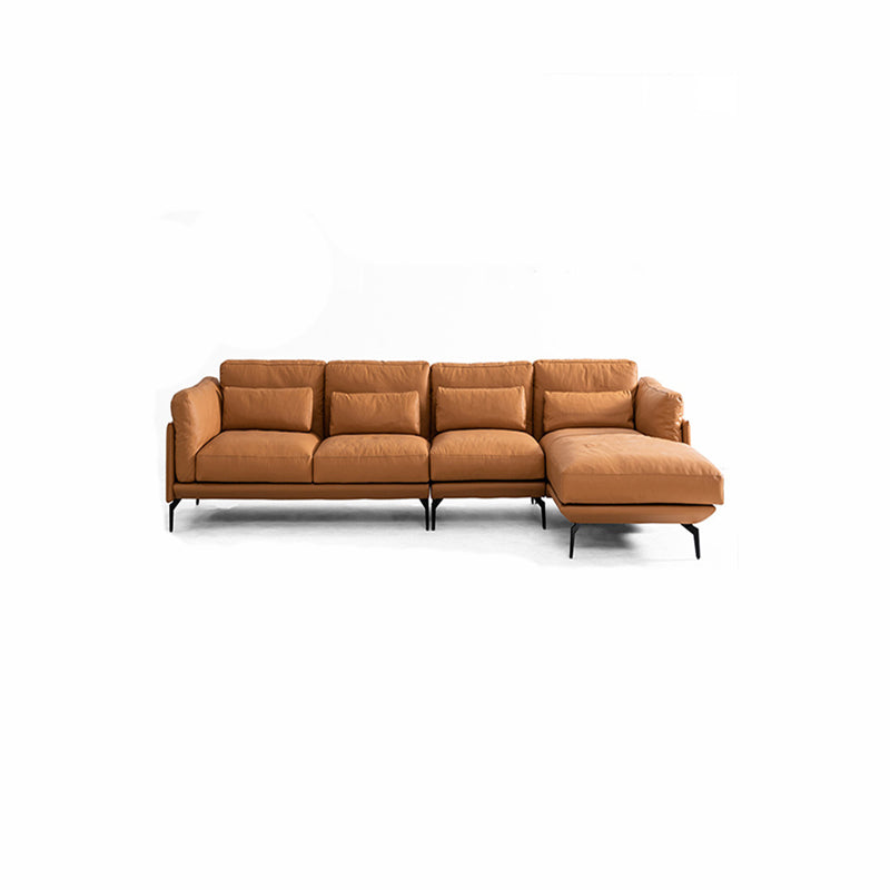 Square Arm Genuine Leather Sofa and Chaise Brown Sectional with Bolster Pillows Clearhalo 'furn' 'furn_sectionals' 'Furniture' 'furniture_sectionals' 'kitchen' 'kitchen_sectionals' 'Living Room Furniture' 'Sectionals' 4855866