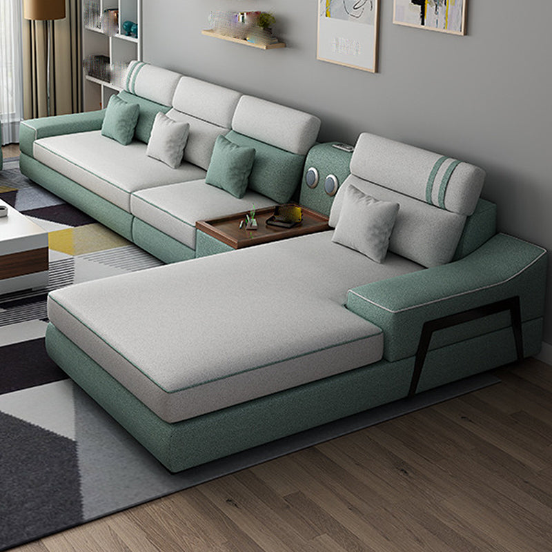 141.73" L√ó 70.86" W √ó 33.46" H Fabric Sofa and Chaise High Back Sloped Arms Sectional Light Green Latex Clearhalo 'furn' 'furn_sectionals' 'Furniture' 'furniture_sectionals' 'kitchen' 'kitchen_sectionals' 'Living Room Furniture' 'Sectionals' 4855891